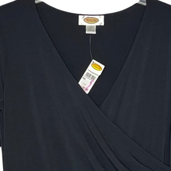Talbots Jersey Ruched Crossover Top Fit/Flare Midi Dress - Black - 6 - Picture 4 of 11